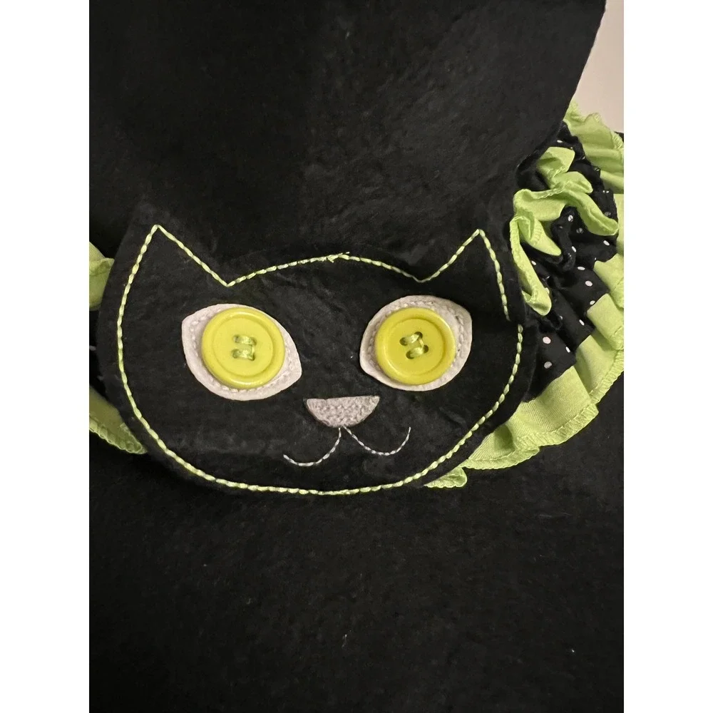 Pottery Barn Kids Witch Halloween Costume 4-6 Green Tulle Cat Hat Cape Skirt
